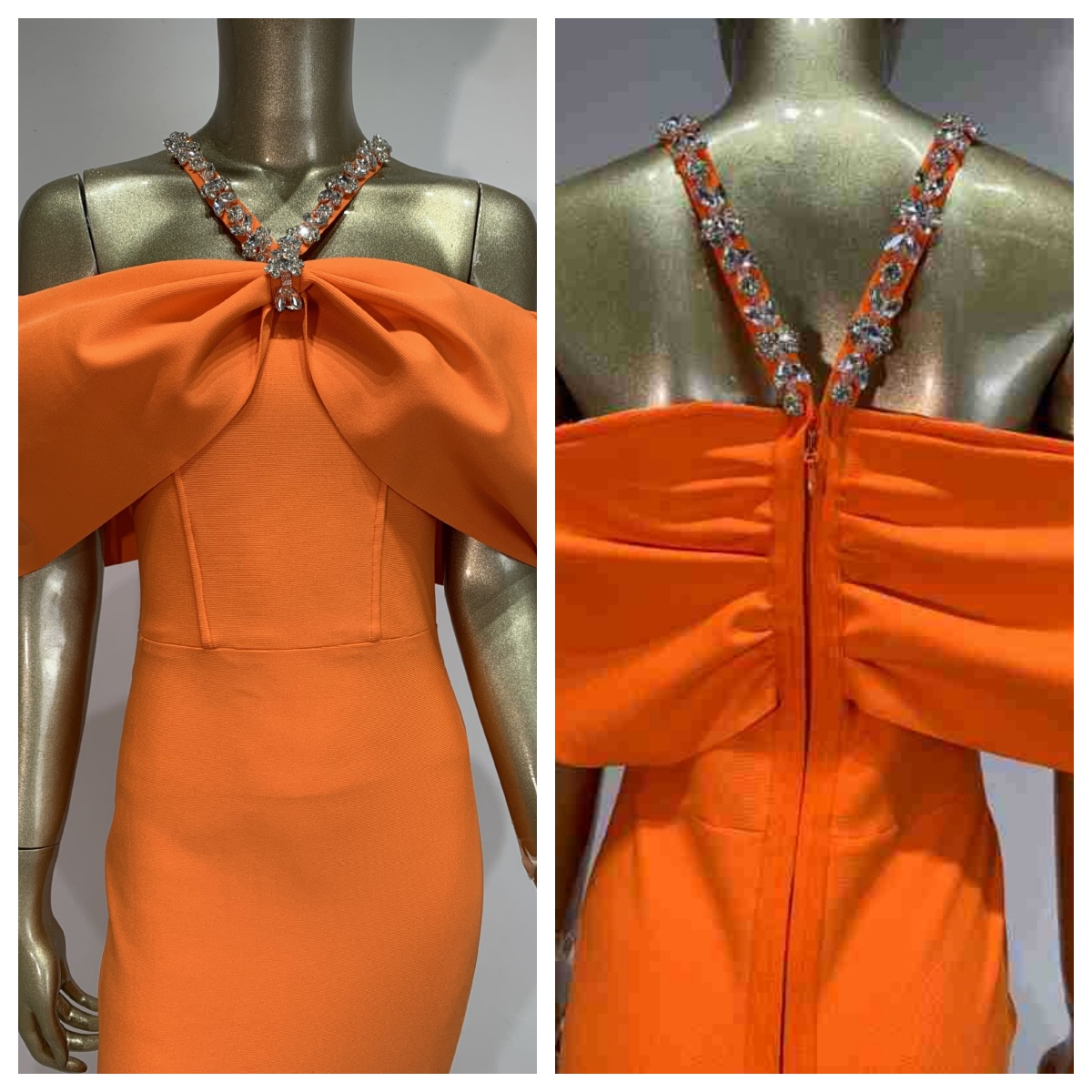 Maxi Dress Halter - 女性用 欧米風 ラインストーン ホルターネック オフショルダー バンテージ