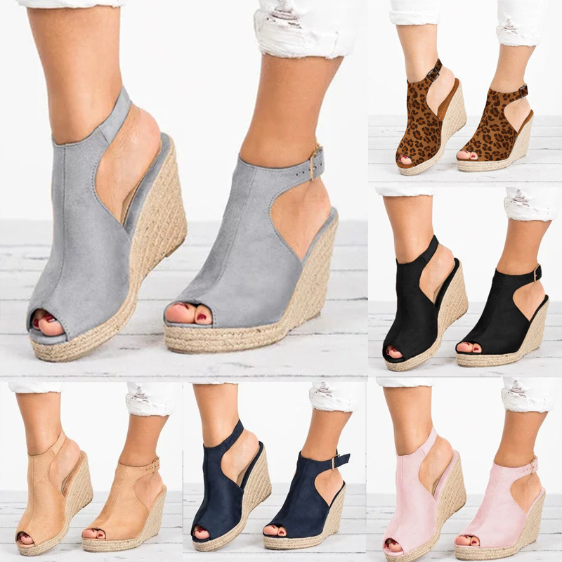 Wedge Espadrille Women - 女性用ヒールサンダル、エスパドリーユ、コンフォートバックルストラップ、プラットフォームシューズ、新しいヒール、夏、2022