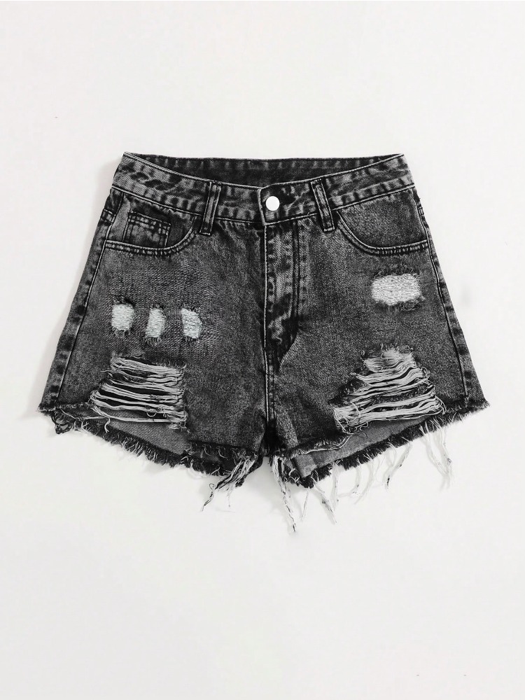Shorts Denim Frayed - 2026年ニューヴィンテージウォッシュドデニムショーツ レディース ハイウエスト 刺繍入りフリンジヘムジーンズショーツ ストリートウェア カジュアルサマーホットパンツ
