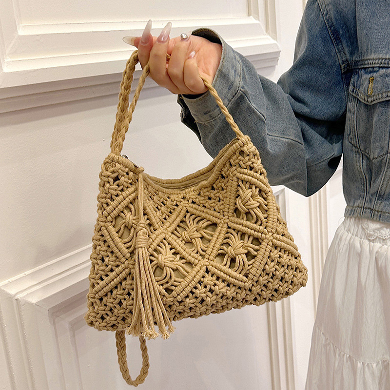 Crochet Bag Raffia - 女性用透かし彫りストローショルダーバッグ,サマーショルダーバッグ,ビーチトラベル,女性用メッセンジャーバッグ,ファッション,2024