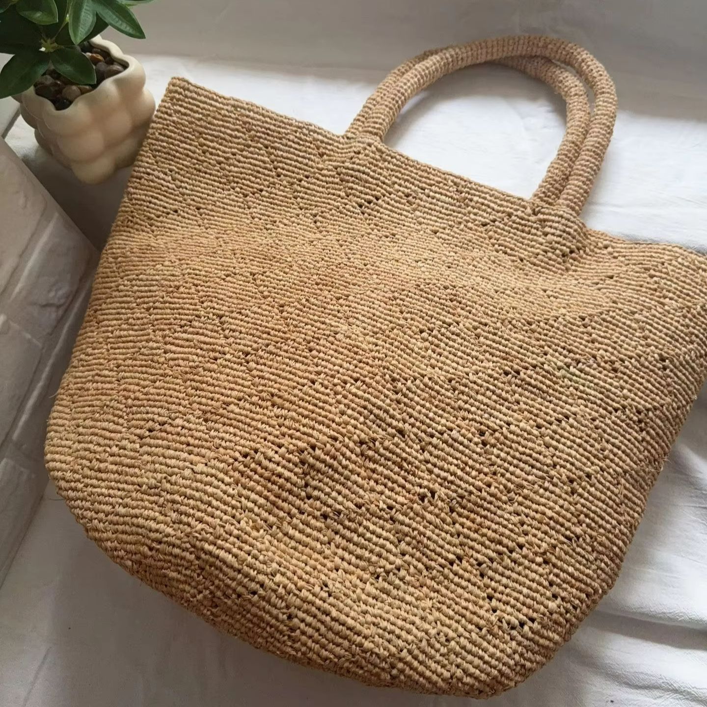 Crochet Bag Raffia - ファッションスタイル インス クロシェ 手編みビーチバッグ レディース スクエア