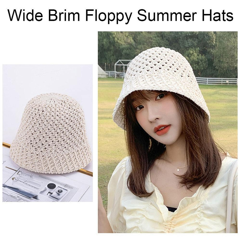 Hat Floppy Wide - 新しい女の子用サンハット、つば広フロッピーサマーハット、女性用ビーチパナマストロードーム織りバケットハット、女性用シェードハット、女性用帽子