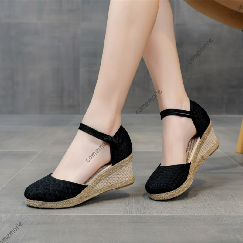 Wedge Espadrille Women - Comemore サンダルハイヒール夏の靴 2025 新しいレディースコンフォートカジュアルシューズパンプスラウンドトゥシューズエスパドリーユウェッジサンダル