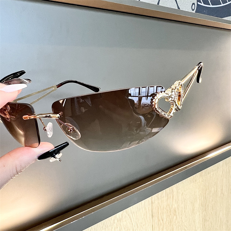Sunglasses Cat Eye - 新しいオーバルキャットアイフレームレスマーキュリーサングラス、ハート型メタル中空Y2Kスイート＆クールホットガールサングラス