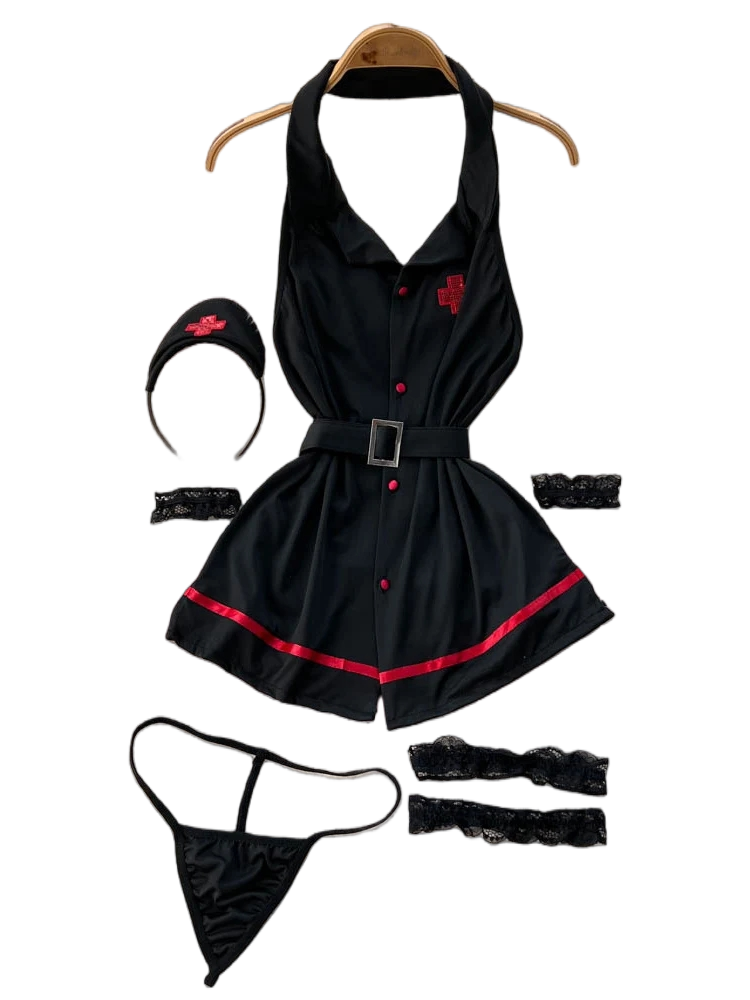 Maxi Dress Halter - エロティックファッションセクシーなホルターランジェリードレス夏 V ネックヴィンテージベルトスリムランジェリー女性背中の開いたセクシュアリティクラブランジェリーセット