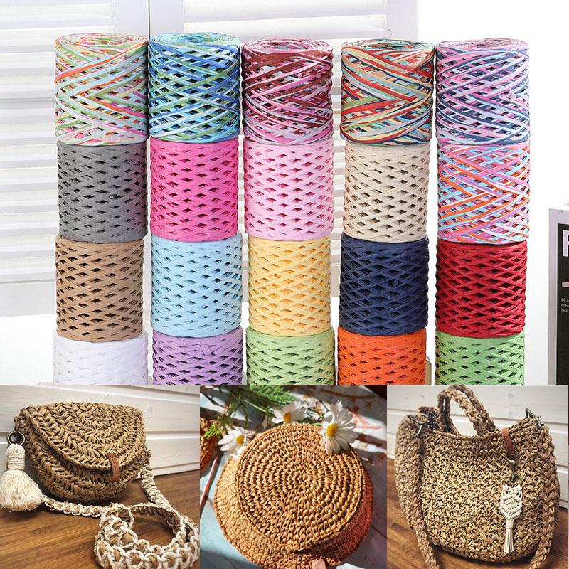 Crochet Bag Raffia - 200 メートルラフィア紙ロープわら糸ニットかぎ針編み紙糸 DIY 手作り夏の日よけ帽子ビーチバッグ送料無料
