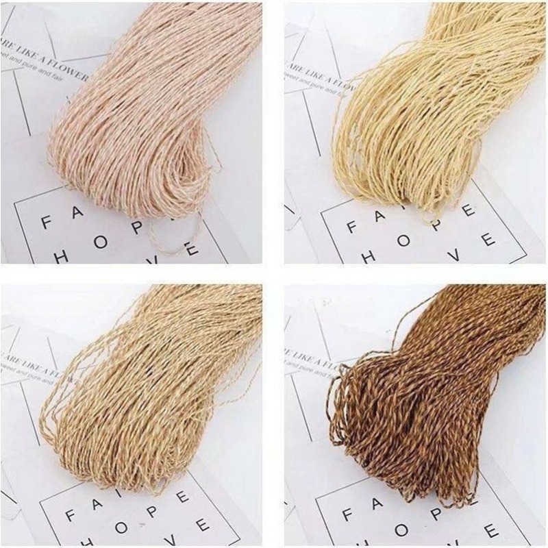 Crochet Bag Raffia - 200g 2プライコットンラフィアヤーン、手編み、かぎ針編み、夏用帽子、バッグ、DIYストローサンダル、ふわふわペーパーグラス糸、ベージュイエロー