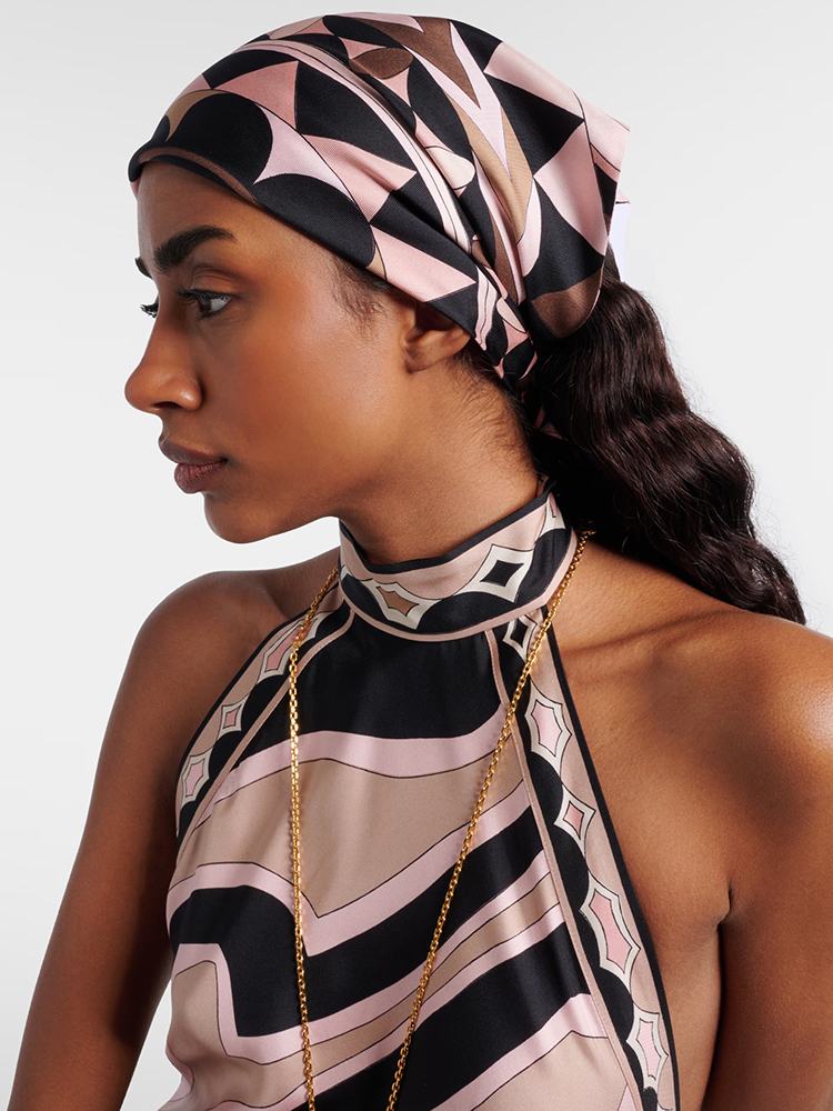 Headband Summer Knit - 夏のファッションビーチリゾート幾何学模様のシルクヘッドスカーフ女性の屋外日焼け止めレースアップ三角装飾ヘッドスカーフ
