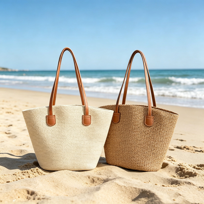 Tote Bag Beach - CLAREGQI レディース ソリッドカラー ストロー トートバッグ 大容量