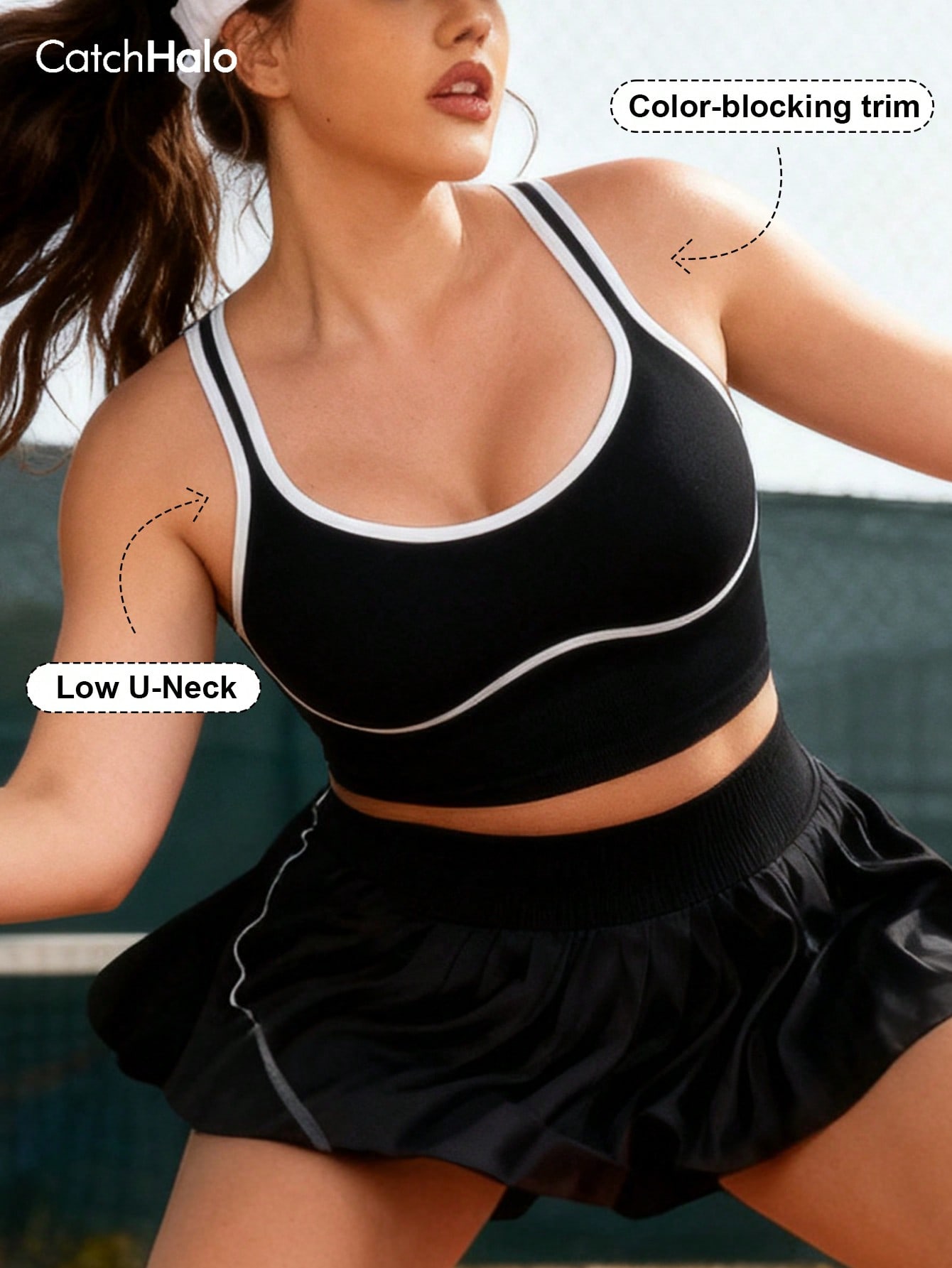 Crop Top Crochet - レディース プラスサイズ シームレスブラレット 配色トリム リブ編み ヨガブラ