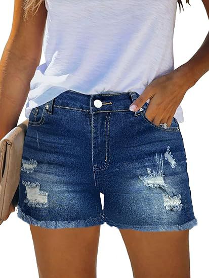 Shorts Denim Frayed - カジュアルヴィンテージデニムショーツ ハイウエスト リップドライトフェードショーツ スリムフィット ダメージ加工 サマーショーツ