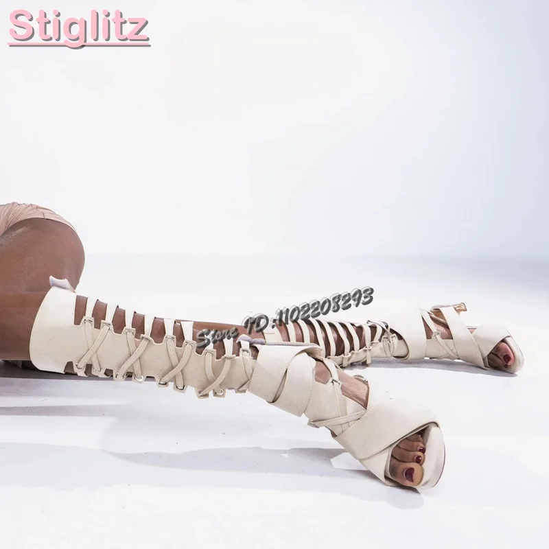 Sandal Strappy Heeled - レトロクロスストラップローマサンダル、ソリッドフロストラウンドトゥ、ベルトバックルストラップハイヒール、2025年夏新作レディースファッションモダンシューズ