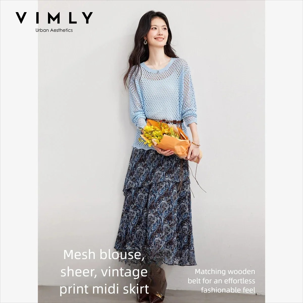 Midi Skirt Floral - VIMLY レディース ツーピースセット 2026 秋ファッション エレガント