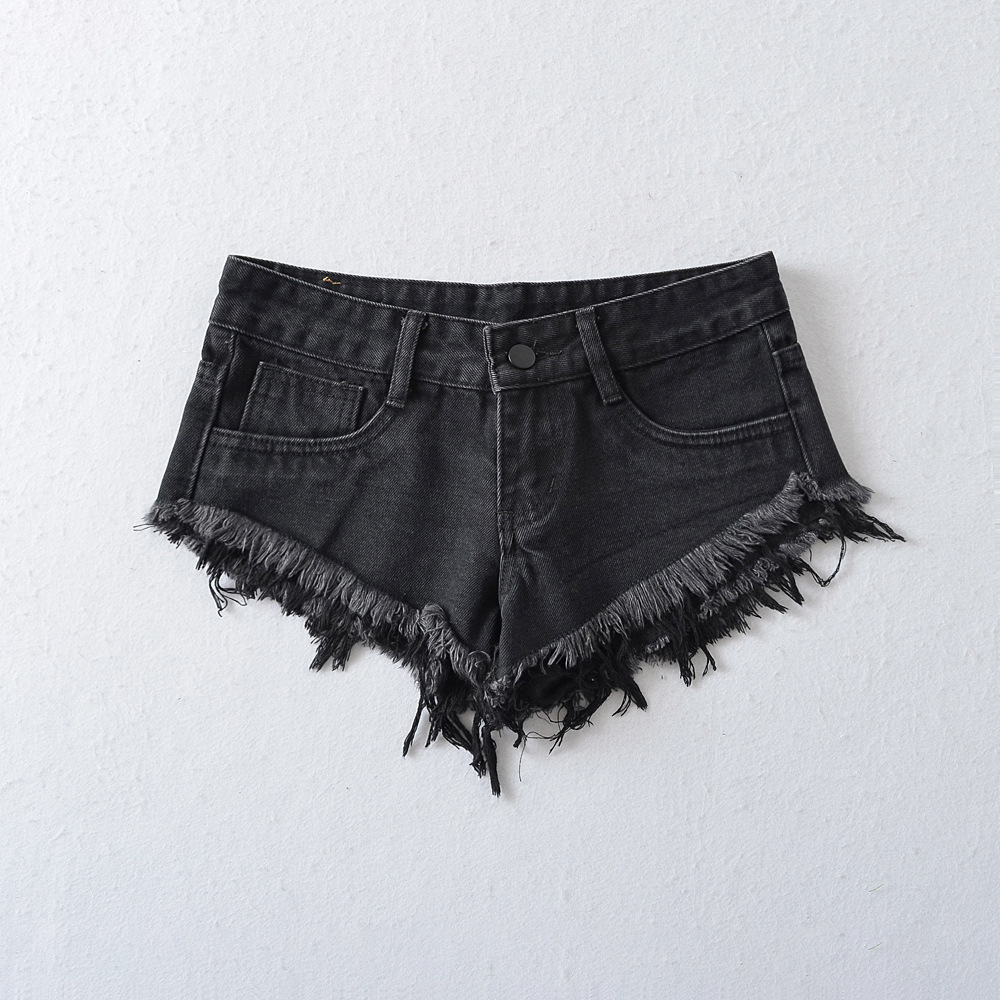 Shorts Denim Frayed - Y2Kセクシーショートデニムショーツ レディース ハイストリートスタイル ローウエスト ダメージ加工 ホットパンツ