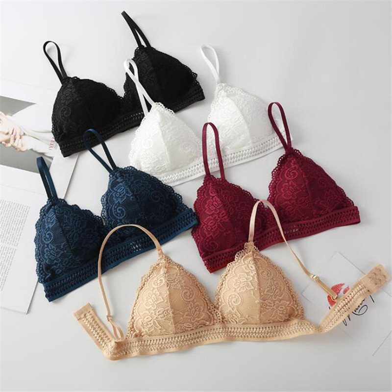 Bralette Triangle Set - 2026年女性用ブラジャー新作フレンチトライアングルカップノンワイヤーブラジャー女性用下着ブラトップセクシーレースディープVボスタイルラップブラレット