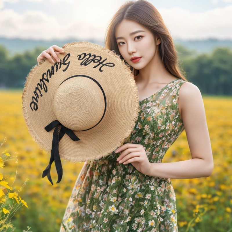 Hat Floppy Wide - 1pc 夏用フロッピービーチハット 女性用、ブライダルパーティー独身パーティー用サンハット つば広 UV保護 結婚式用ブライズメイド用