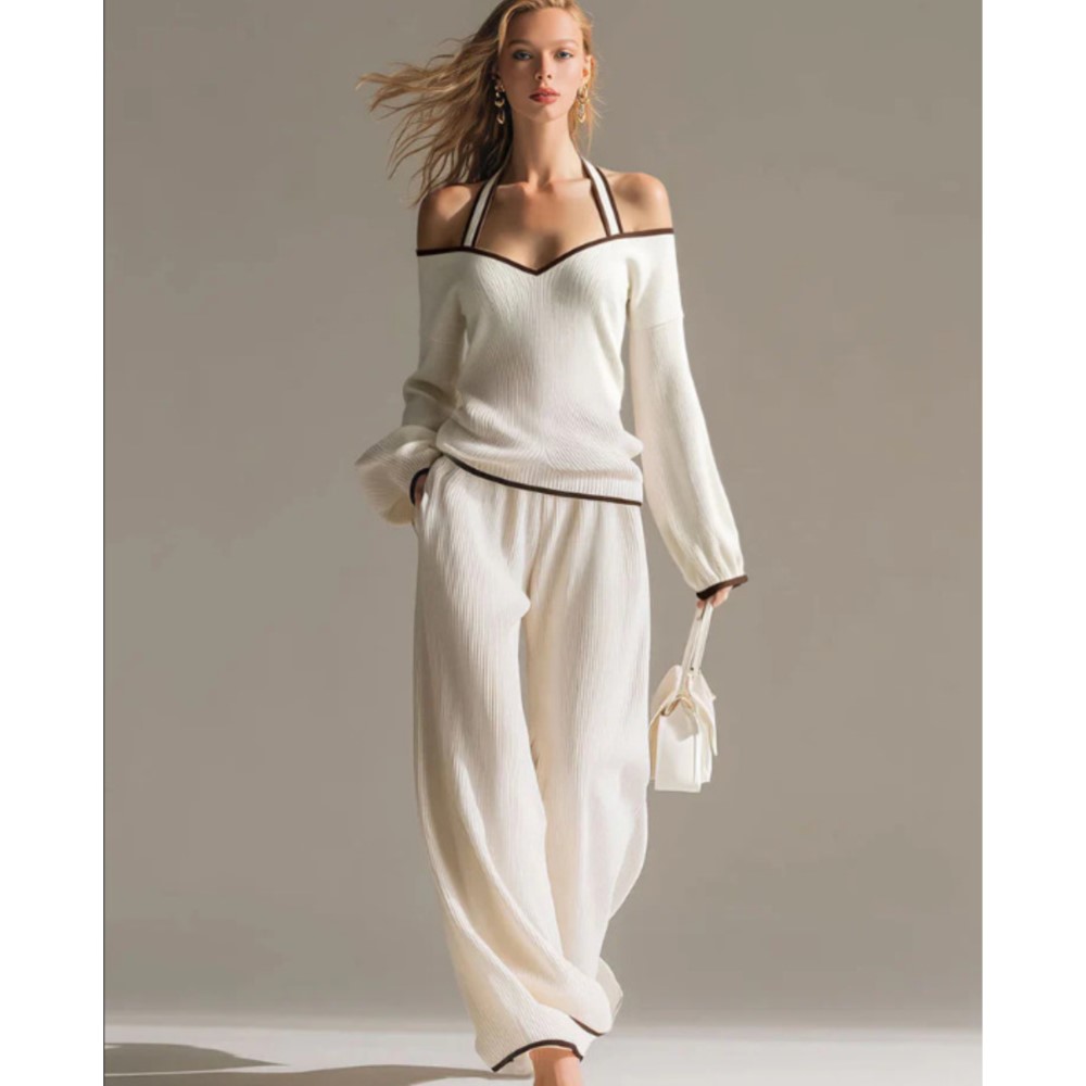 Blouse Off Shoulder - 女性のセクシーなオフショルダー長袖 Tシャツズボン 2 点セットファッションルーズエレガントなカラーブロックポケットズボン女性スーツ