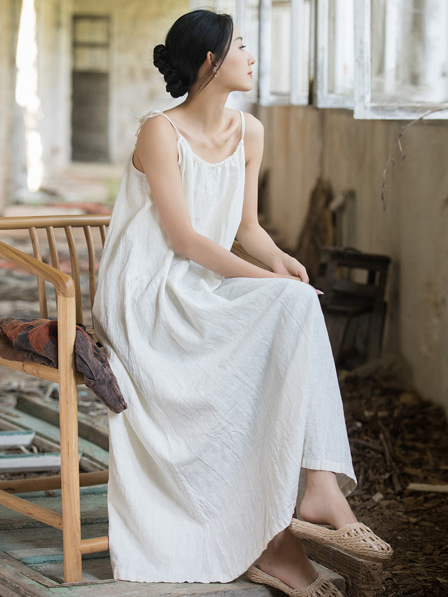 新しい中国風のハイエンド麻ガーゼ女性のラップ染色ルーズレトロ - Linen Dress Wrap のレビューと価格