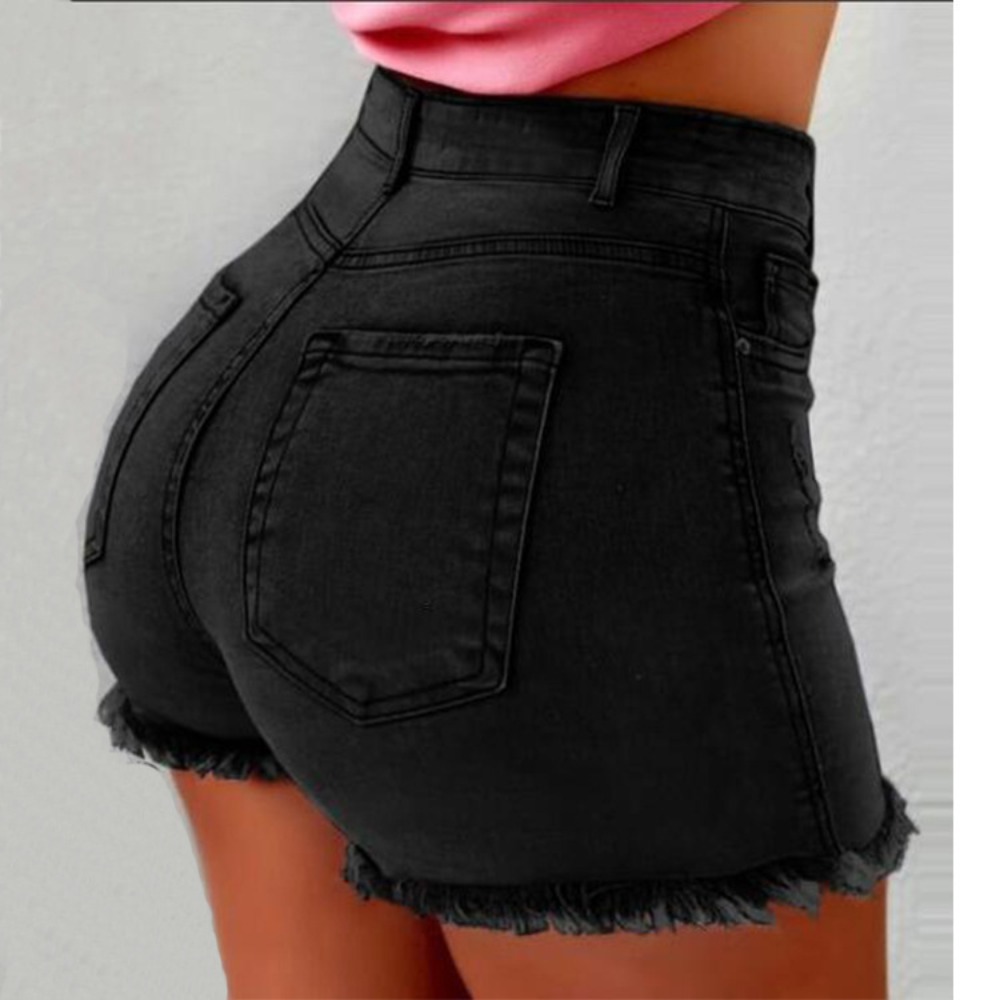 女性のハイウエスト ダメージ加工デニム ショートパンツ ほつ - Shorts Denim Frayed のレビューと価格