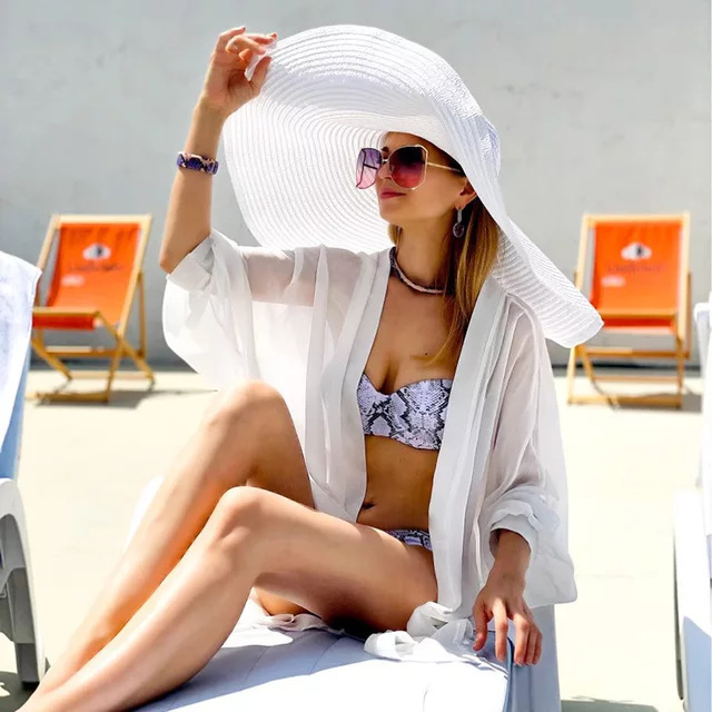 女性用特大ビーチストローハット、フロッピー特大サンバイザーハ - Hat Floppy Wide のレビューと価格