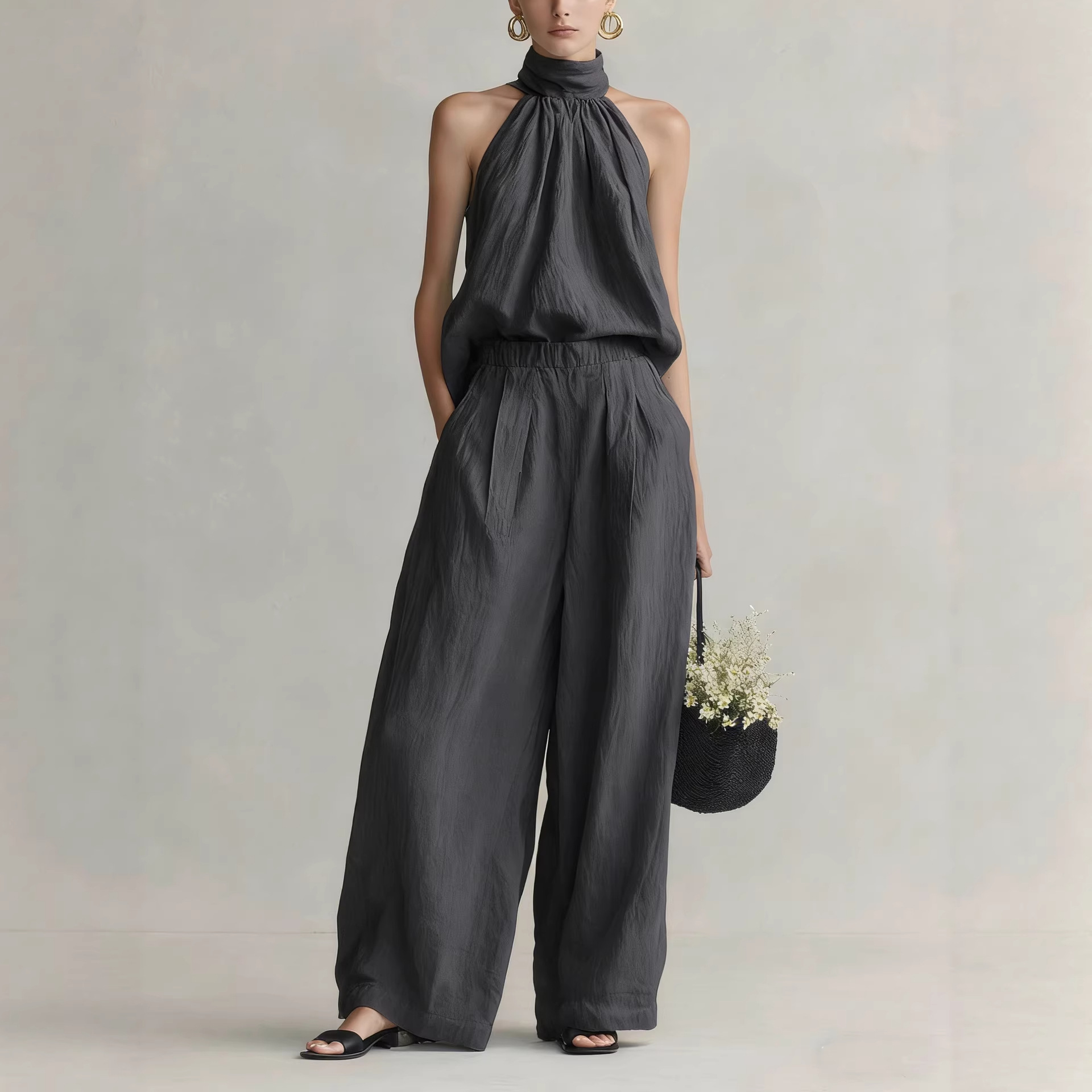 レディース2026夏新作ノースリーブネックハンギングトップ＋ - Linen Pant Wide のレビューと価格