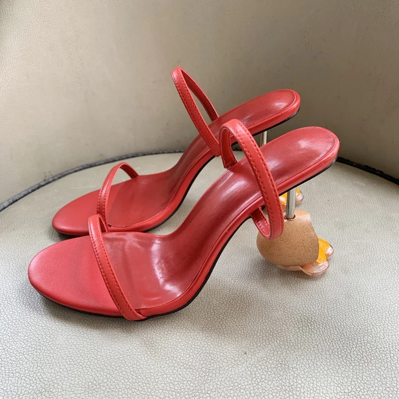 夏ストラップサンダルオープントゥハイヒール奇妙なヒール卵デザ - Sandal Strappy Heeled のレビューと価格