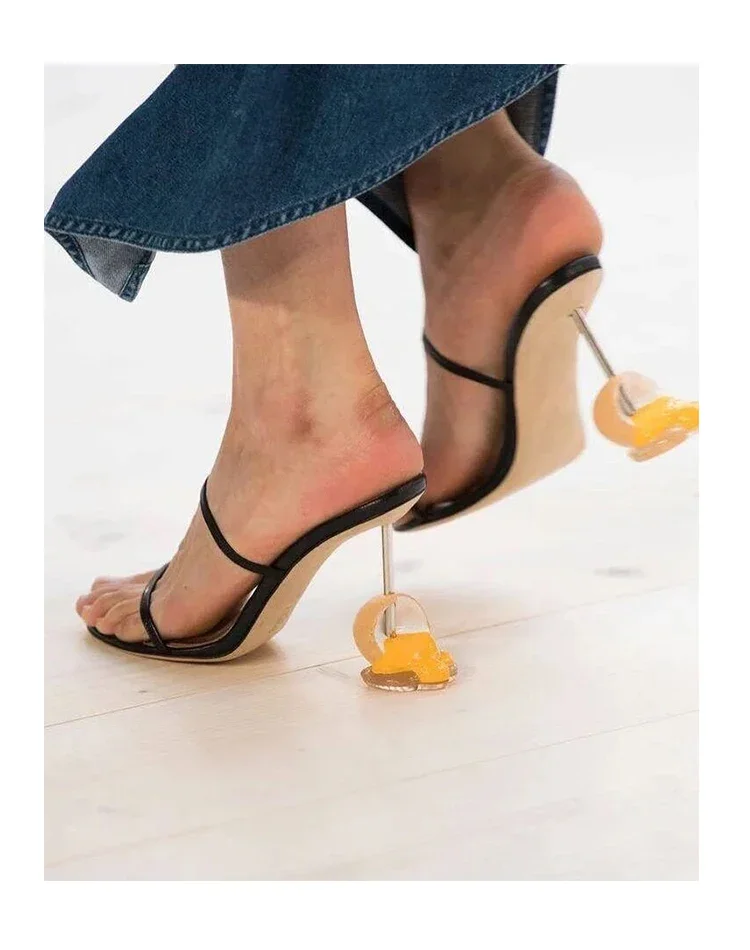 夏ストラップサンダルオープントゥハイヒール奇妙なヒール卵デザ - Sandal Strappy Heeled のレビューと価格