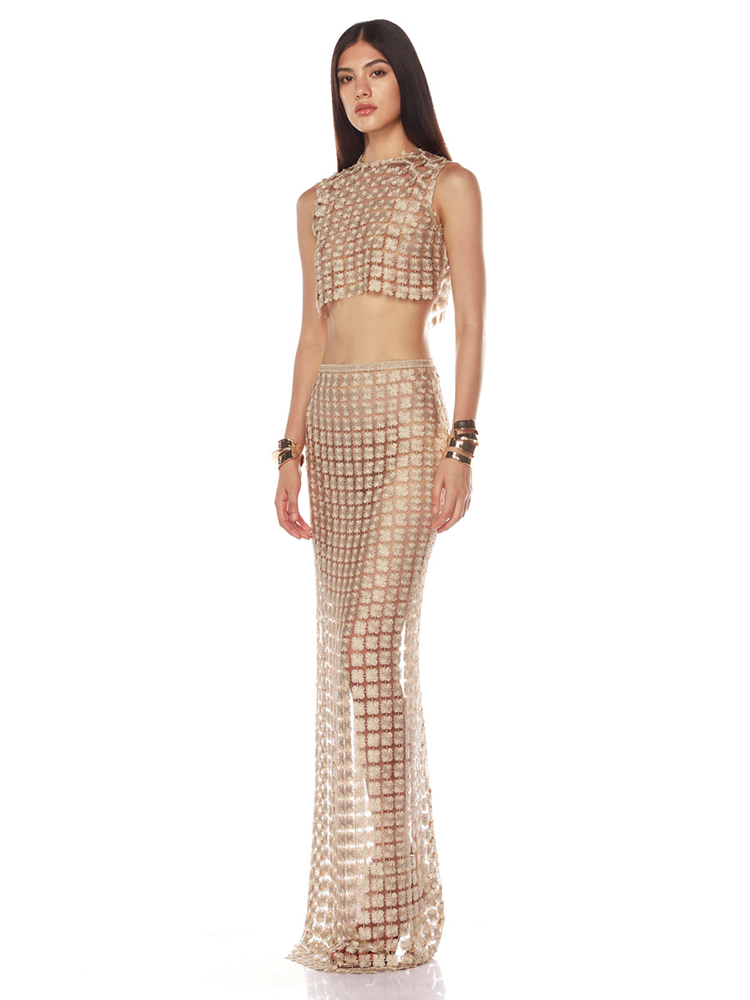 VC スタイリッシュなベージュのノースリーブ クロップド ト - Crop Top Crochet のレビューと価格