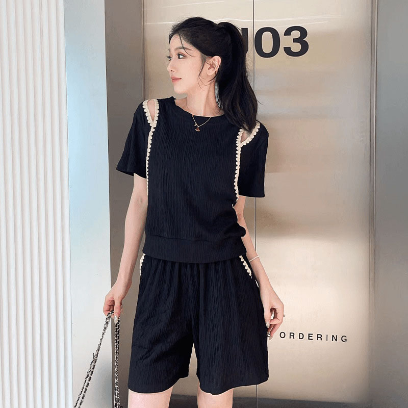 韓国ファッションオフショルダー Tシャツ 2 点セット女性オ - Blouse Off Shoulder のレビューと価格