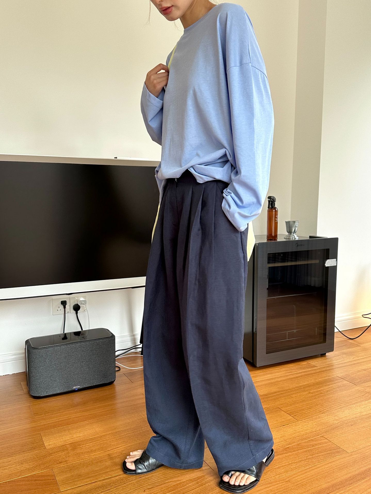 カジュアルリネンワイドレッグパンツプリーツ通勤ハイウエストス - Linen Pant Wide のレビューと価格