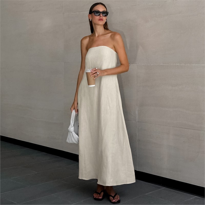ファッションエレガントなシンプルなデザインのストラップレスコ - Linen Dress Wrap のレビューと価格