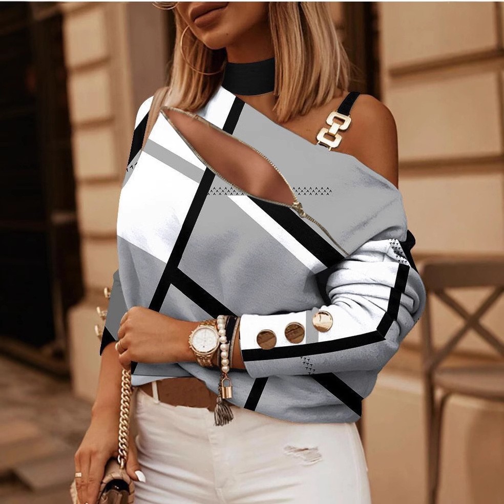 レディース オフショルダー ブラウス ボタンディテール チェ - Blouse Off Shoulder のレビューと価格