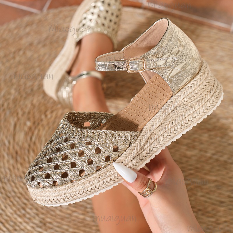 ボヘミアンスタイル レディース 中空編み込み エスパドリーユ - Wedge Espadrille Women のレビューと価格