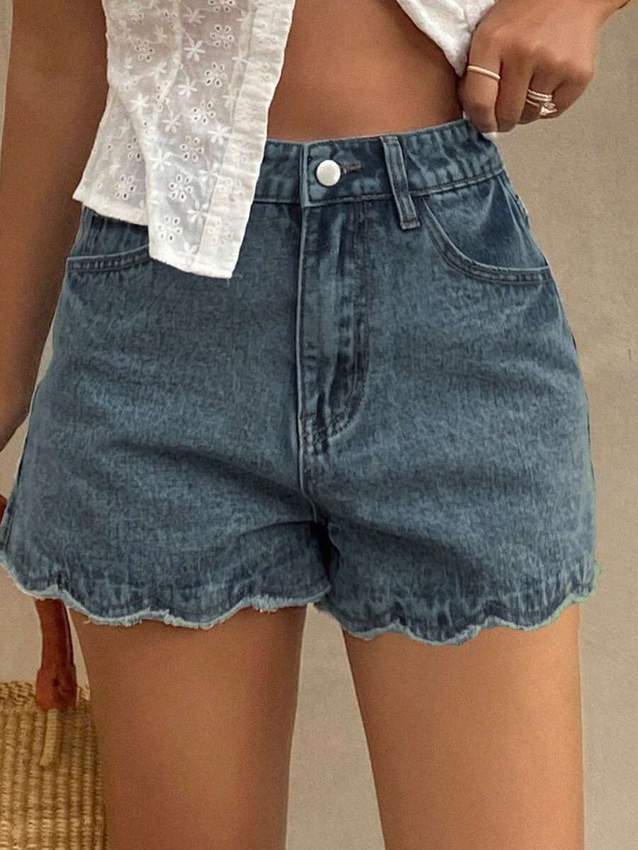 女性用ルーズカジュアルデニムショートパンツ、夏用ハイウエスト - Shorts Denim Frayed のレビューと価格
