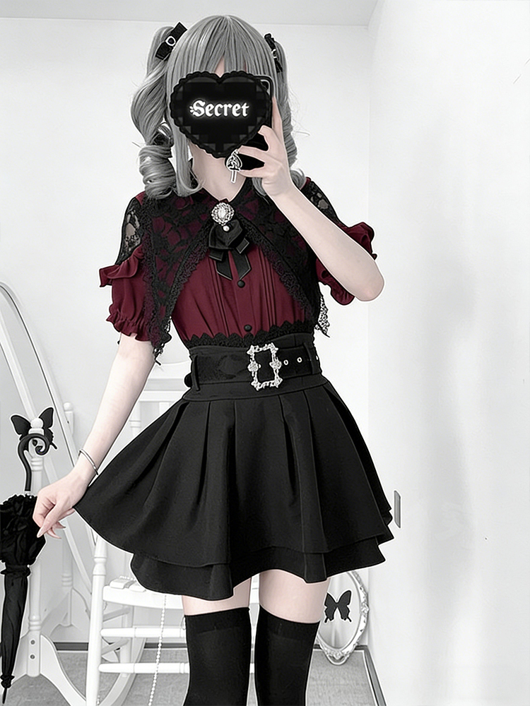 ゴシックスタイル肩出しシャツとハイウエストミニスカートのツー - Blouse Off Shoulder のレビューと価格