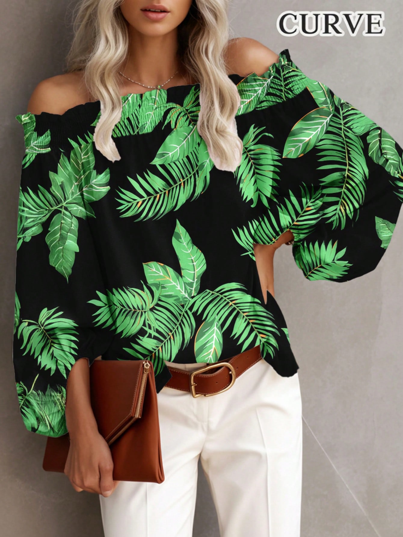 プラスサイズの新しい女性のカジュアル花柄オフショルダー長袖ブ - Blouse Off Shoulder のレビューと価格