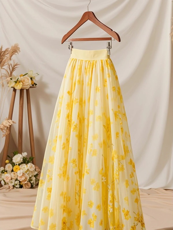 2026年夏 ハイウエスト イエロー Aラインスカート レデ - Midi Skirt Floral のレビューと価格