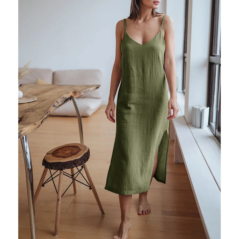 モスリン綿 100% ガーゼ女性のドレスセクシーな調節可能な - Linen Dress Wrap のレビューと価格