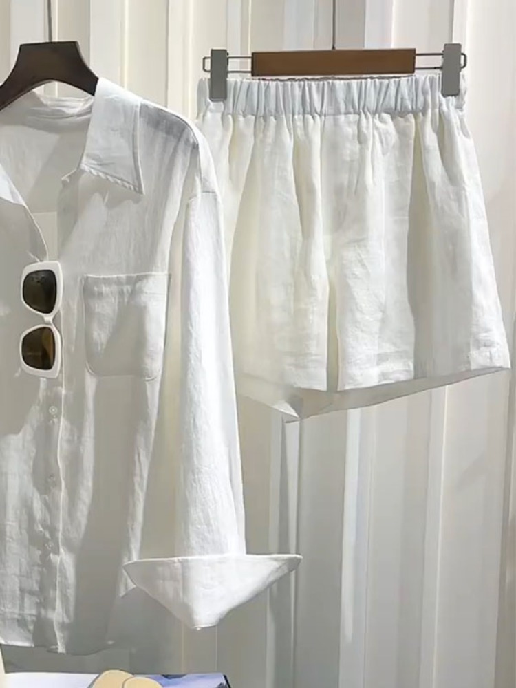 夏の女性用リネンシャツセット、ゆったりとしたワイドレッグショ - Linen Pant Wide のレビューと価格