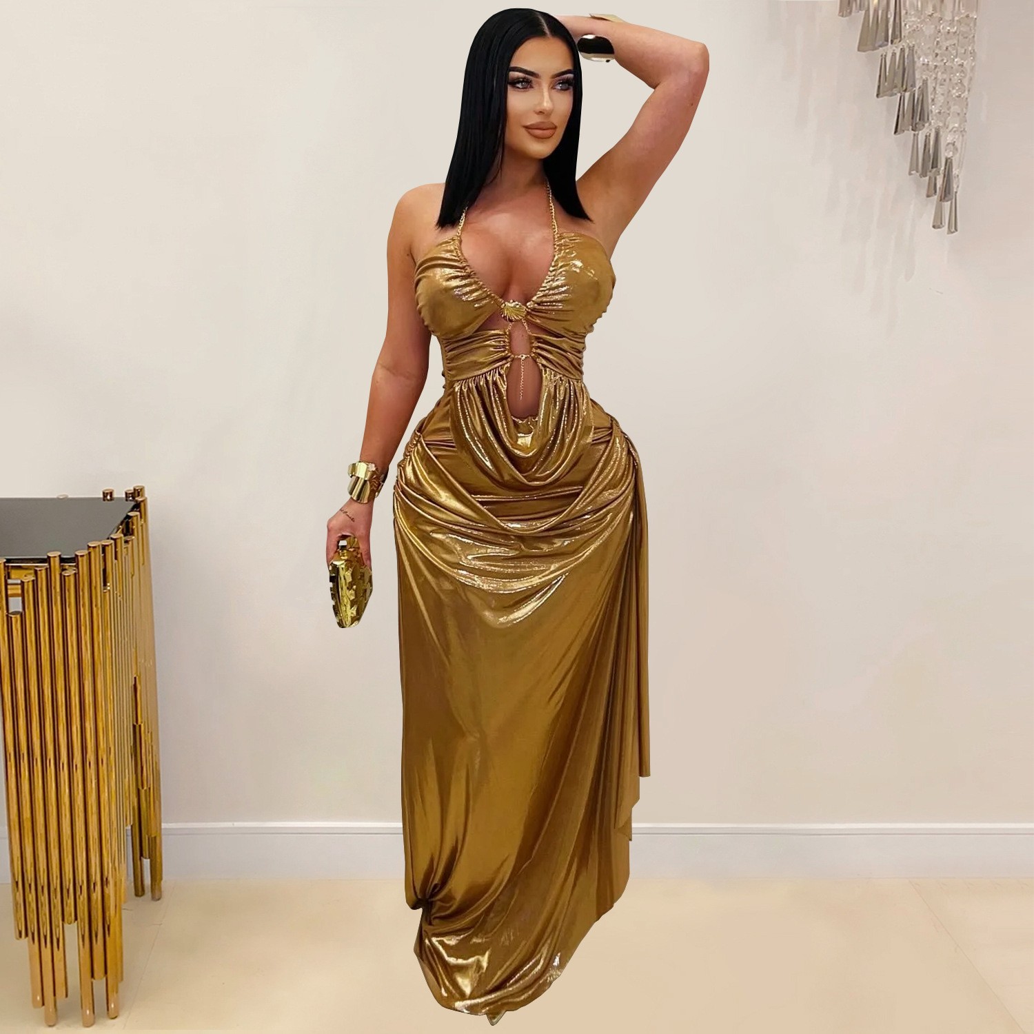 プロムドレス イブニングドレス 結婚式 ゲスト向け ホルター - Maxi Dress Halter のレビューと価格