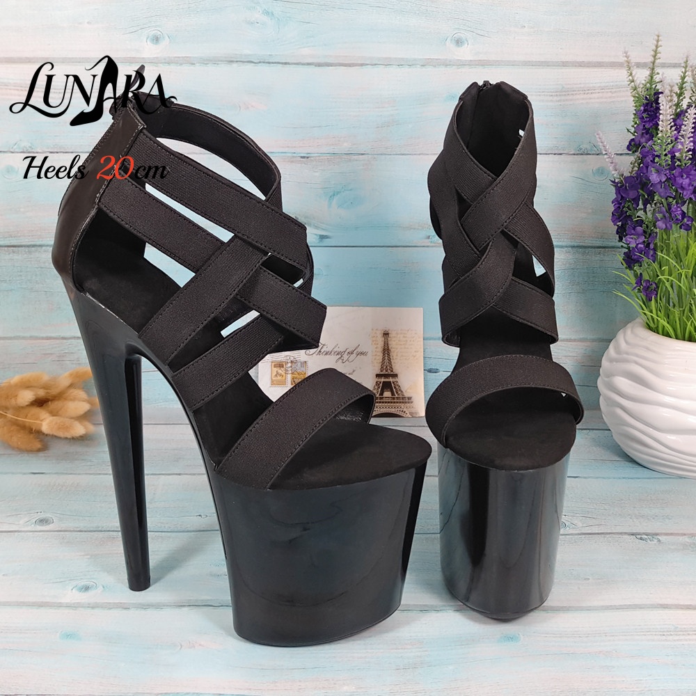 レディース 20cm/8インチ ブラック ストラップ付き ア - Sandal Strappy Heeled のレビューと価格