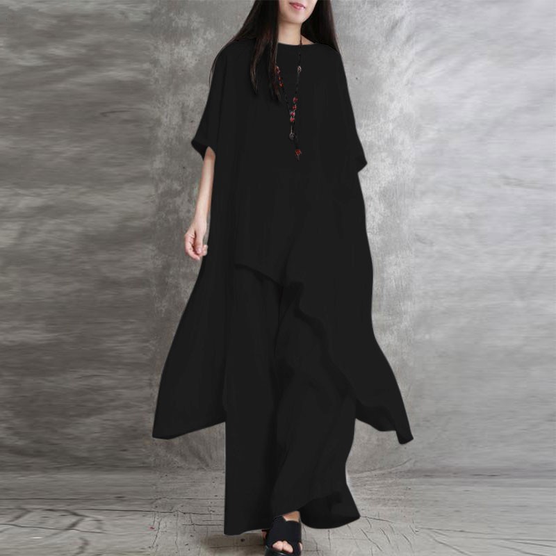 女性用コットンとリネンのスポーツウェア,半袖スーツ,ラウンド - Linen Pant Wide のレビューと価格