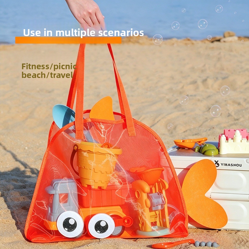 キッズメッシュビーチバッグ カラフルな漫画のサメ 動物 砂が - Tote Bag Beach のレビューと価格