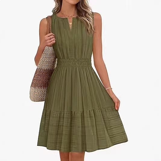 春夏 レディース ノースリーブワンピース ラップVネック プ - Linen Dress Wrap のレビューと価格