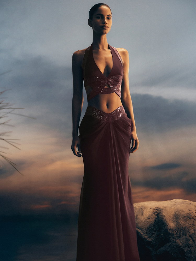 ダークブラウンのラインストーン付きツーピースマキシドレス、デ - Maxi Dress Halter のレビューと価格