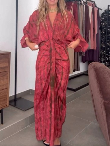 サマードレス レディース リネン Vネックドレス 花柄 ハイ - Linen Dress Wrap のレビューと価格