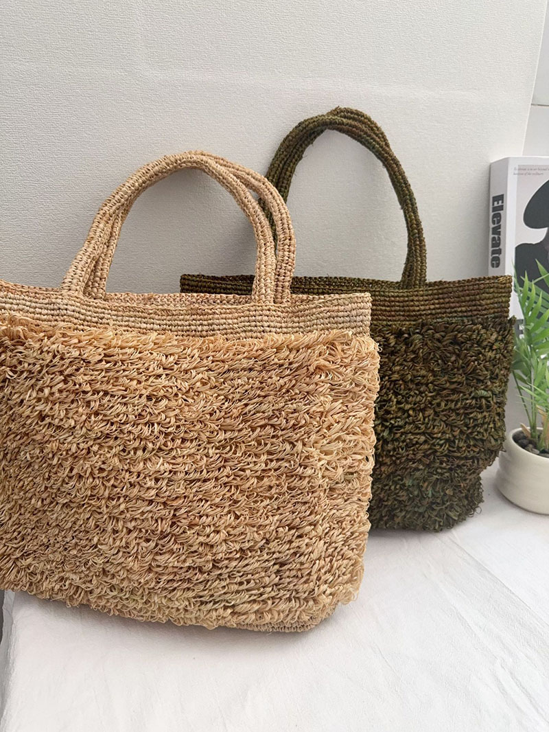 高級ラフィアストローバッグ ボヘミアン織りトートショルダーバ - Crochet Bag Raffia のレビューと価格