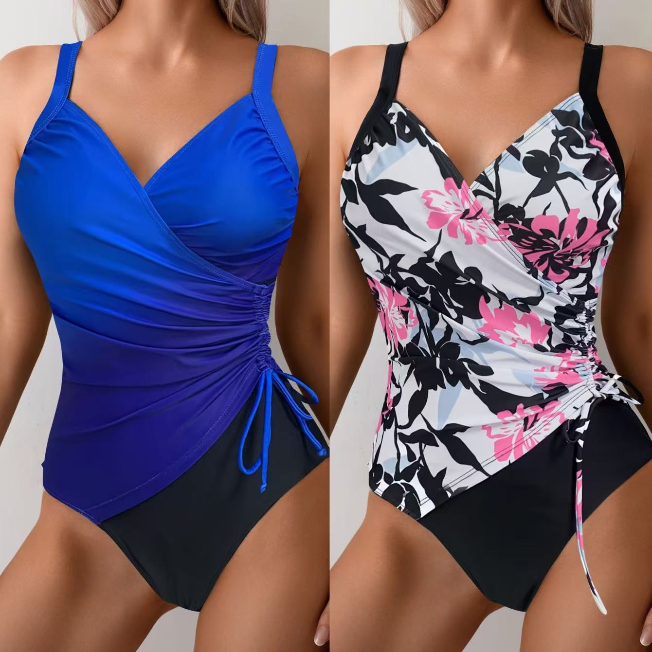 女性用タンキニ、お腹を引き締めるビキニ、ノースリーブVネック - Swimsuit Bikini Ruched のレビューと価格
