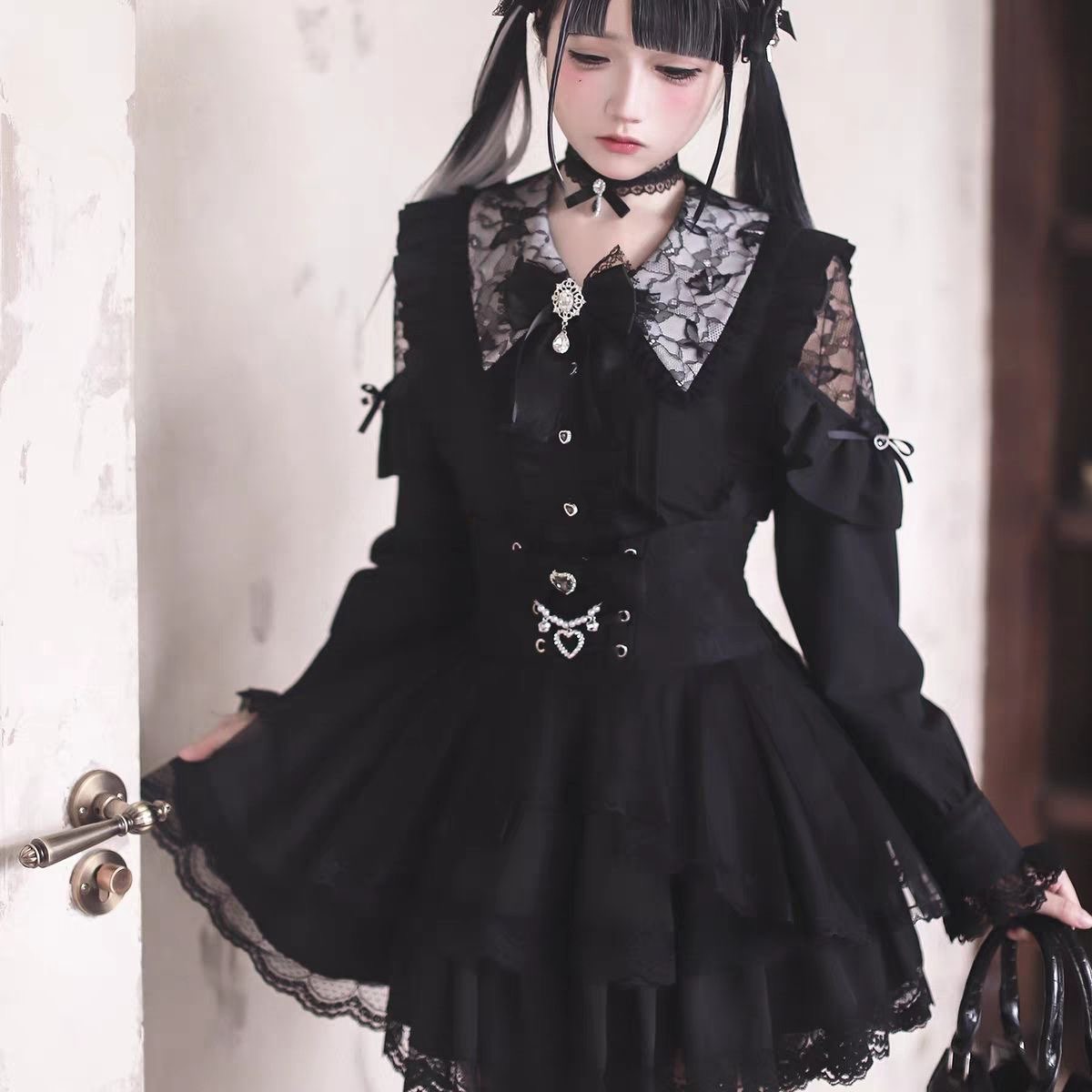 原宿系可愛いスカートセット レディース スウィートレース オ - Blouse Off Shoulder のレビューと価格