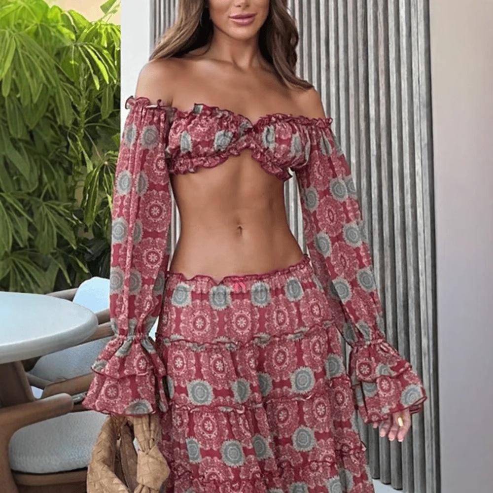ヴィンテージプリントスカートツーピースセット レディース セ - Romper Floral Print のレビューと価格